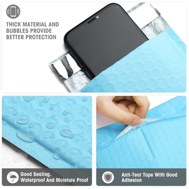 Metronic Light Blue Bubble Mailers 4x8 50Pack Small Bubble Mailers, Self-Seal Padded Envelopes, Padded mailers for Shipping, Packaging for Business Usable Size 4x7 - Image 3